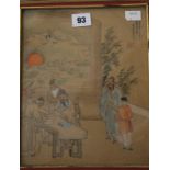 Two Chinese paintings on rice paper, depicting a warrior and drum player, framed and glazed, 10cm