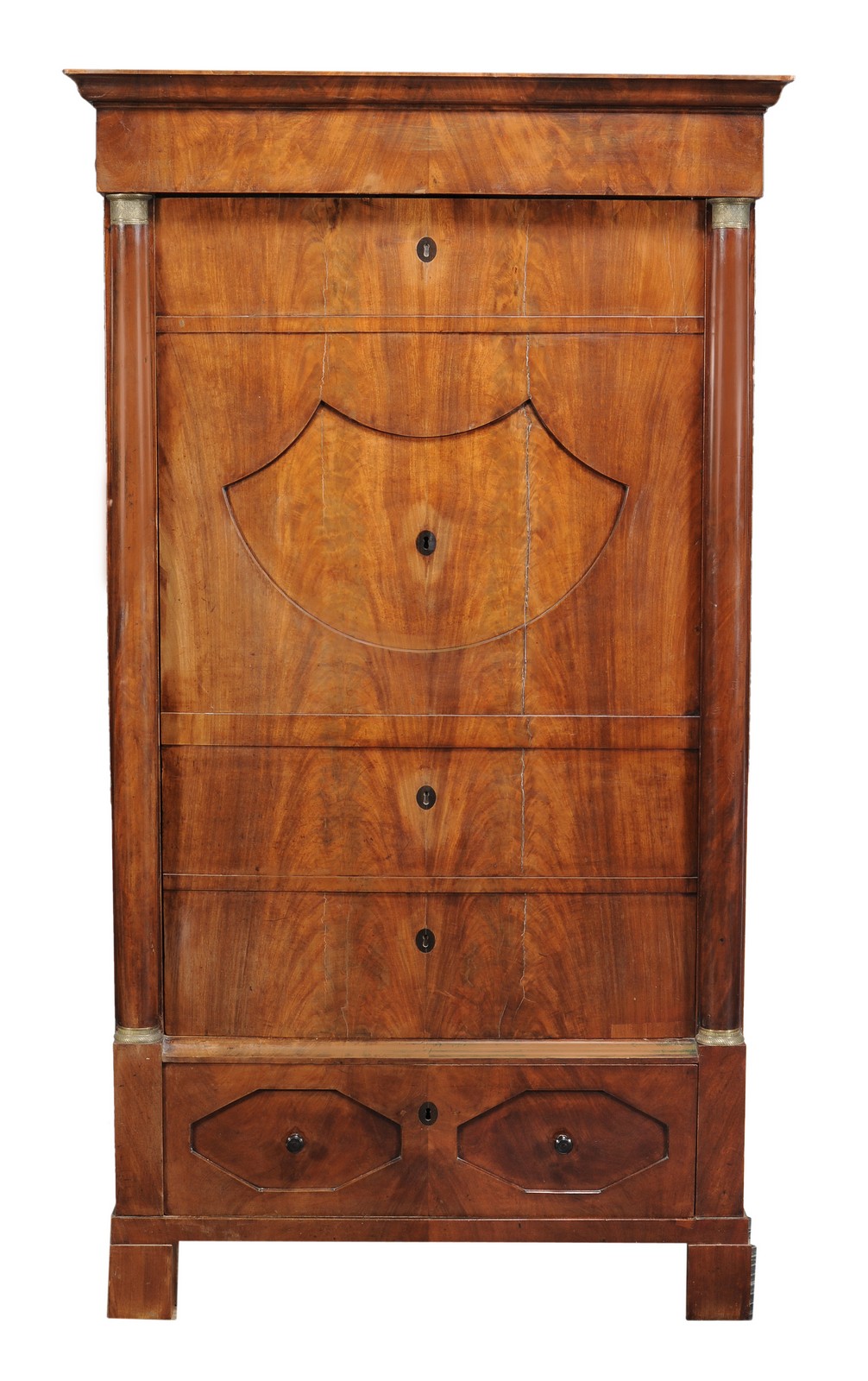 A Louis Philippe mahogany and ormolu mounted wardrobe, circa 1840, modelled as a secretaire with a