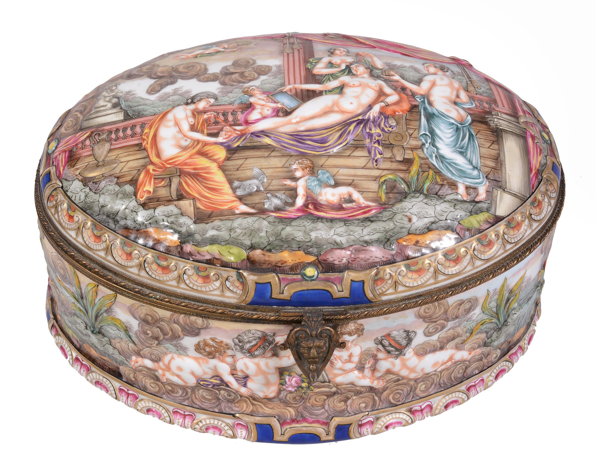 A Naples-stlye oval casket and hinged cover, circa 1900  A Naples-stlye oval casket and hinged - Image 2 of 2