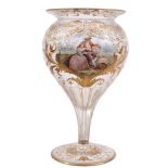 A Continental painted clear-glass and gilt pedestal vase  A Continental painted clear-glass and gilt