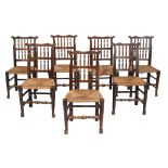 A Set of seven spindle back dining chairs , late 19th century  A Set of seven spindle back dining