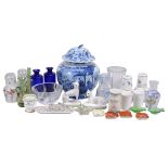 An assortment of ceramics and glass, including night carafs  An assortment of ceramics and