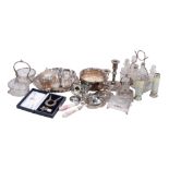 A collection of mainly plated items, including: a hammered silver bowl by S  A collection of