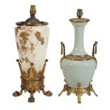 A French gilt bronze mounted celadon glazed porcelain table lamp  A French gilt bronze mounted