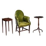 A George III mahogany and green leather upholstered child's armchair  A George III mahogany and
