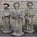 A set of three Victorian sculpted sandstone models of Saints, late 19th century  A set of three