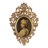 After Guido Reni - Portrait of a girl, said to be Beatrice Cenci Oil on board Oval, 21 x 16 cm. (8