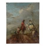 Follower of Philip Wouwerman - Figure on horseback, passing  travellers on a pathway Oil on copper