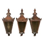 A set of three Victorian copper, glazed and iron mounted pier lanterns  A set of three Victorian