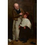 Follower of William Mulready - A barber shop Oil on canvas 81 x 55 cm. (32 x 21 1/4 in.)