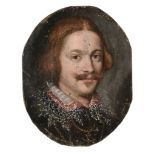 Manner of Willem Van Mieris/Dutch School - Profile portait of a gentleman Oil on panel Oval, 21.5