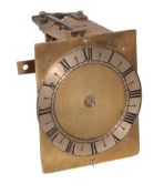 A rare small English hooded wall timepiece movement and dial, Unsigned  A rare small English