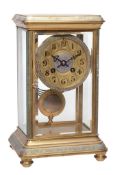 A French champleve enamelled gilt brass four-glass mantel clock Retailed by...  A French champleve
