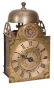 A George II small iron framed hook-and-spike wall timepiece with alarm Unsigned  A George II small