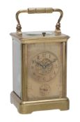 A rare French brass half-hour sonnerie striking carriage clock with...  A rare French brass half-