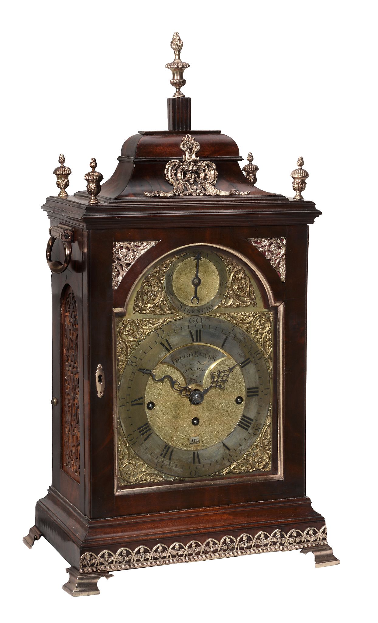 A fine George III brass mounted figured mahogany quarter chiming table clock...  A fine George III