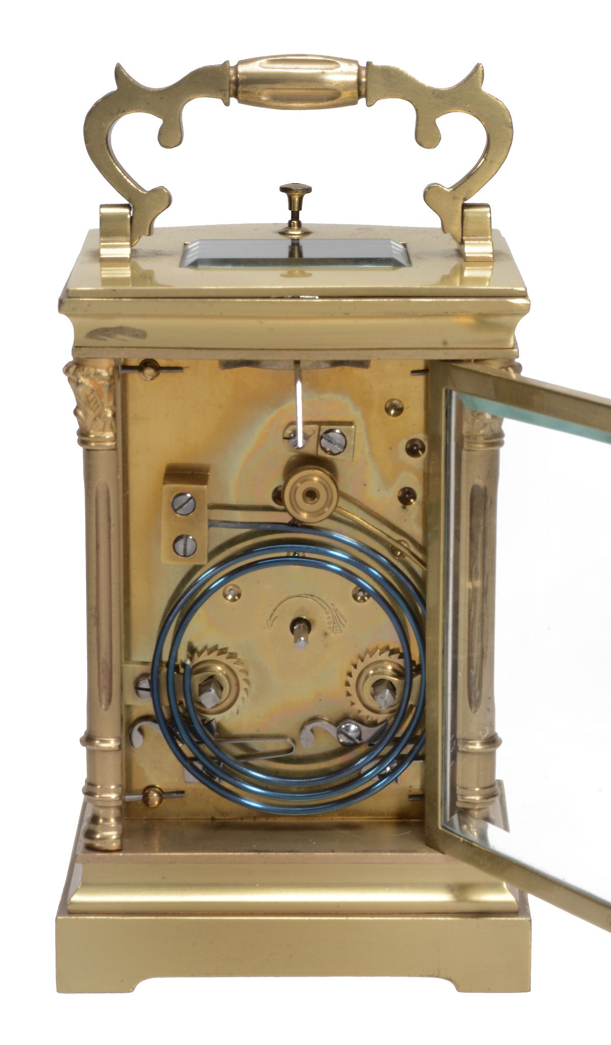A French lacquered brass bowfronted carriage clock with push-button repeat...  A French lacquered - Image 2 of 3