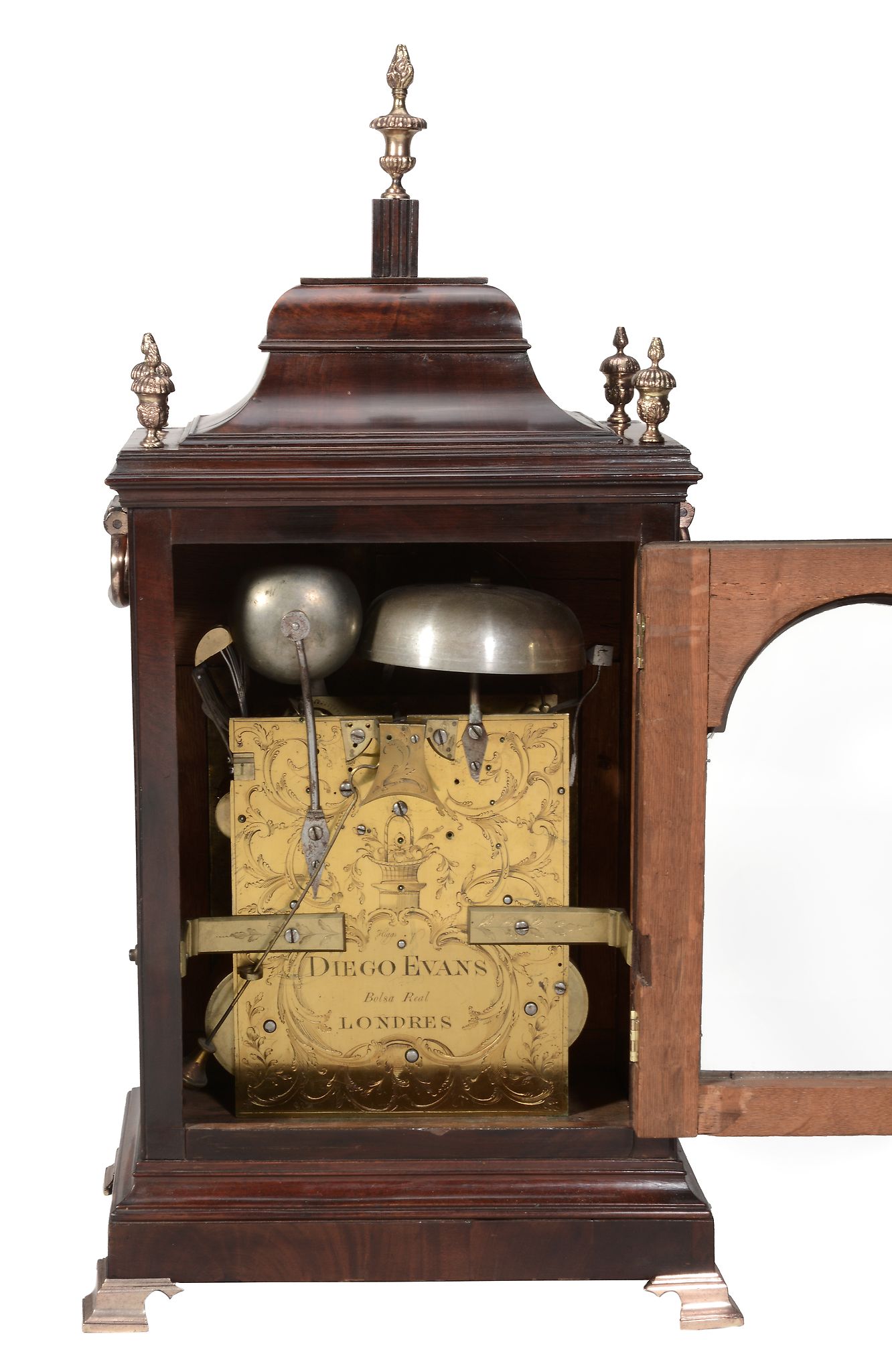 A fine George III brass mounted figured mahogany quarter chiming table clock...  A fine George III - Image 2 of 2