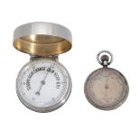An Edwardian silver cased small aneroid portable desk barometer Unsigned  An Edwardian silver