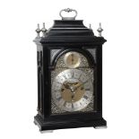 A fine and rare George I silver mounted ebony grande sonnerie striking table clock with pull-quarter