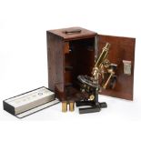A lacquered and patinated brass monocular microscope Carl Zeiss, Jena  A lacquered and patinated