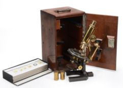 A lacquered and patinated brass monocular microscope Carl Zeiss, Jena  A lacquered and patinated