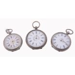 Three silver coloured fob watches, including  Three silver coloured fob watches,   including: a