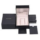 Bulgari, a black leather watch box, with outer card packaging  Bulgari, a black leather watch box,