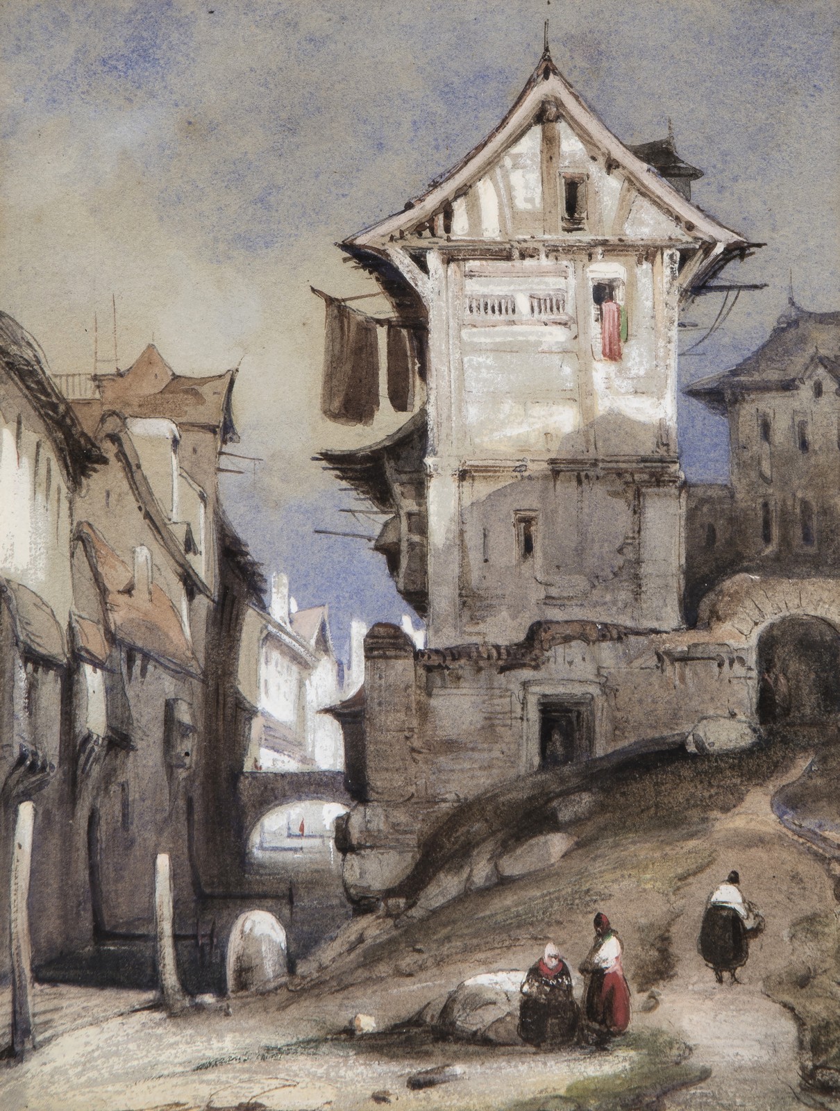 François-Thomas-Louis Francia ( 1772-1839) Rouen Watercolour, over pencil, heightened with white