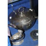 A quantity of plated flatware, a Victorian condiment set, a tureen etc.