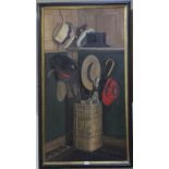 Guy Lester (20th century) The Seven Ages of Anthony - Still life of hats and umbrella stand Oil on