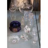 A Steuben glass model of a cat, another model of a shell, a Steuben vase and cover and other