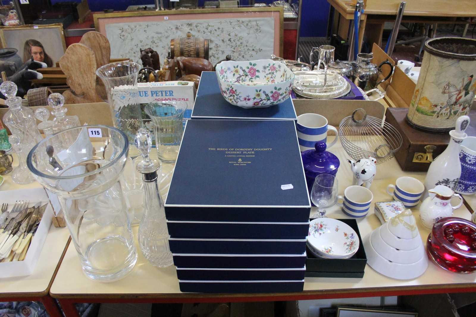 A quantity of decorative china and glassware, including Royal Worcester bird plates by Dorothy