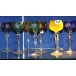 A set of eight harlequin flash hock glasses