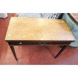 A 19th century mahogany tea table with a short frieze drawer on square tapering legs 91cm wide