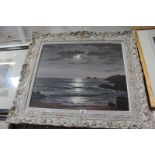 R.. de la Corbiere Moonlit seascape Oil on canvas 44.5cm x 54cm