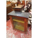 A Victorian marble topped walnut, inlaid and gilt metal mounted display cabinet 97cm high, 75cm wide