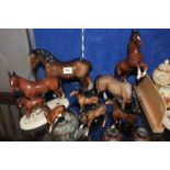 Beswick model of a horse, grazing, 13cm high, two Beswick foals, a Beswick style Shire horse and