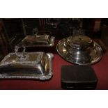 A collection of electro-plated items, to include: a pair of tureens, covers and handles; a