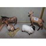 Beswick model of a kangaroo model 2312, 12.5cm high, a donkey, 10.5cm high, a sheep and a fallow