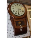 An American marquetry and parquetry inlaid wall clock, Roman numeral dial, 73cm high approx.