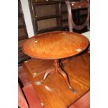 A mahogany tripod table and a 19th Century reeded bar back dining chair with drop in seat on sabre