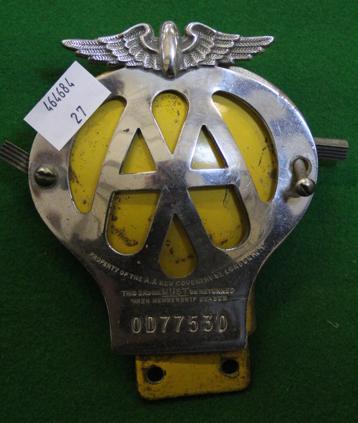 AA badge, 'Automobil Club' badge, and three car number plates -5 Best Bid - Image 2 of 4