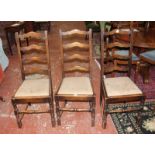 A set of three late/19th/early 20th Century oak ladderback dining chairs each with drop in seat Best