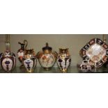A collection of mostly Royal Crown Derby Imari porcelain, including a ewer, a pair of vases, a