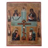 A mid 19th century Russian quadripartite icon of the Crucifixion and Mothers...  A mid 19th