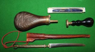 A quantity of collectable items to include a dagger with leather sheath, powder flask, a Nova