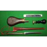 A quantity of collectable items to include a dagger with leather sheath, powder flask, a Nova