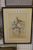 Thirkell Pearce (19th Century) Violinist Watercolour Signed lower left 31.5cm x 21cm