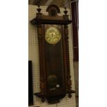 A Victorian Vienna regulator wall clock, circular enamel dial with Roman numerals, walnut case, 42cm